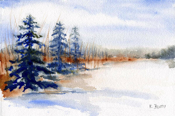 Winter Poster featuring the painting Winter Storm Watercolor Landscape by Karla Beatty