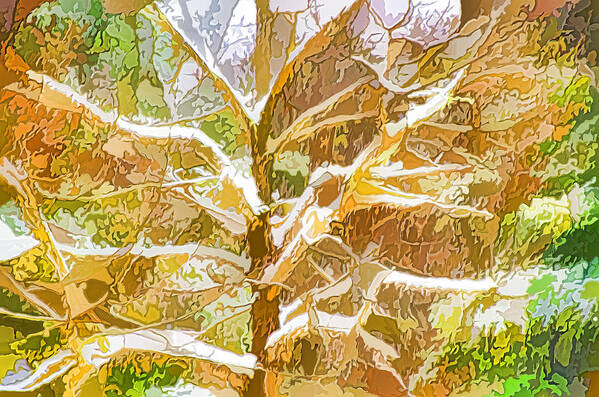 Snow Poster featuring the painting Winter trees on snow 2 by Jeelan Clark