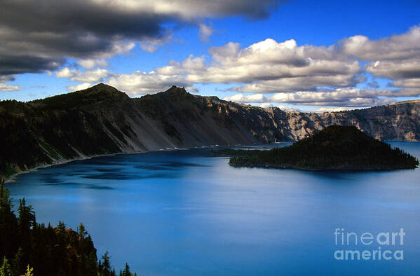 Rick Bures Poster featuring the photograph Wizard Island Stormy Sky- Crater Lake by Rick Bures