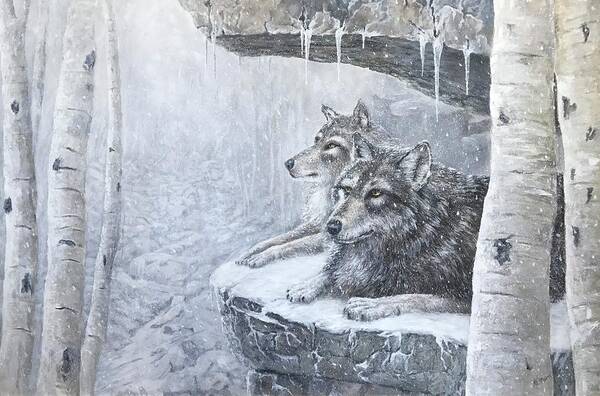 Wolves Poster featuring the painting Wolves - Friends Forever by ML McCormick