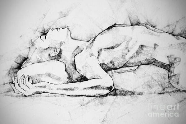 Drawing Poster featuring the drawing Woman Lateral Pose Close Up Abstract Drawing by Dimitar Hristov