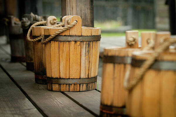 Wooden Bucket Poster featuring the photograph Wooden Buckets by Rich S