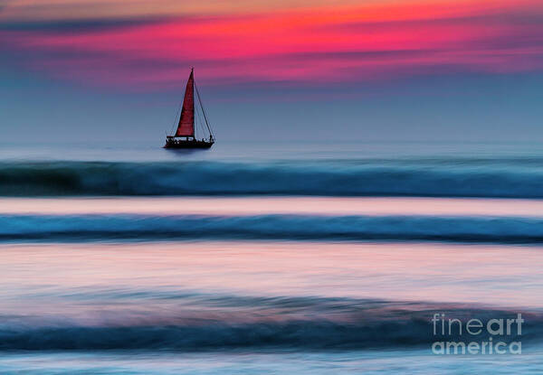 Abstract Sea Poster featuring the photograph Yacht Sailing at Sunset by Maggie Mccall
