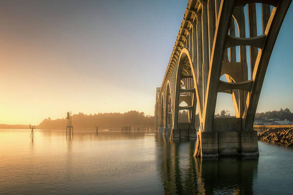 Architecture Poster featuring the photograph Yaquina Bay Bridge - Golden Light 0634 by Kristina Rinell