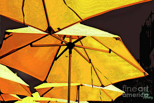 Umbrellas Poster featuring the photograph Yellow umbrellas by Deb Nakano