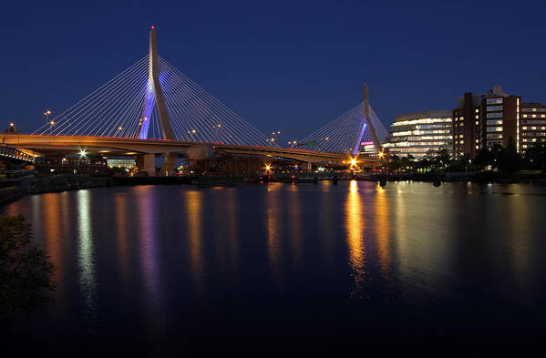 Boston Poster featuring the photograph Zakim Bridge Lit Up Blue by Juergen Roth