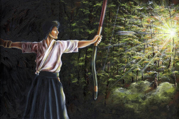 Japanese Archery Poster featuring the painting Zanshin by Hiroko Sakai