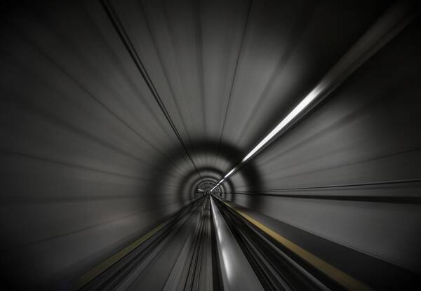 Zoom Poster featuring the photograph Zooming along in the tunnel of hope by Peter Thoeny