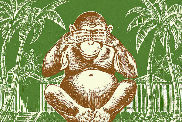 Animal Poster featuring the drawing Chimpanzee Covering Its Eyes #1 by CSA Images