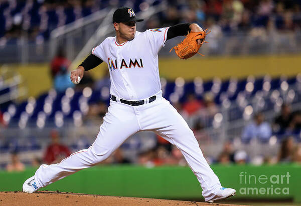 People Poster featuring the photograph Cincinnati Reds V Miami Marlins #1 by Rob Foldy