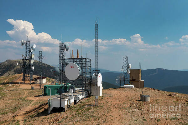 Communications Poster featuring the photograph Communications Equipment On Monarch Mountain #1 by Jim West/science Photo Library