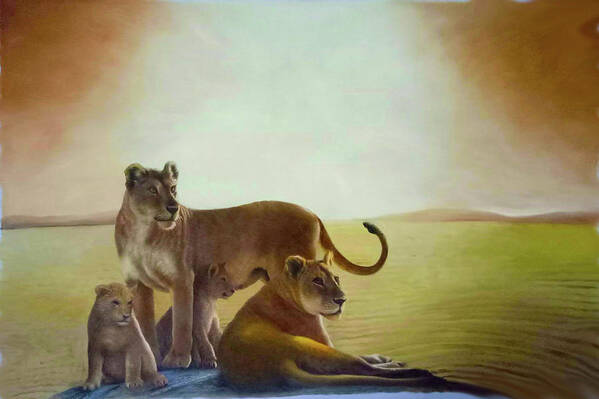  Poster featuring the painting Desert Lions 2 #1 by Michael Pittas