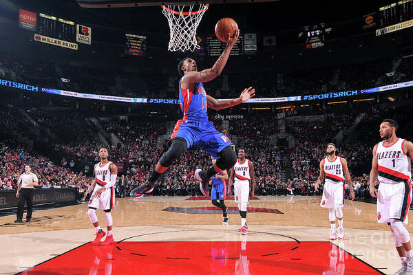 Ish Smith Poster featuring the photograph Detroit Pistons V Portland Trail Blazers #1 by Sam Forencich