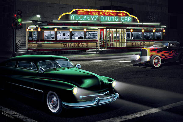 Entertainment Poster featuring the painting Diners And Cars II #1 by Helen Flint