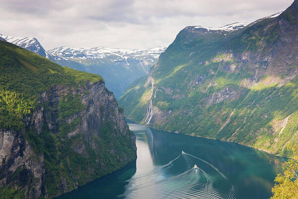 Wake Poster featuring the photograph Geirangerfjord, Western Fjords, Norway #1 by Peter Adams