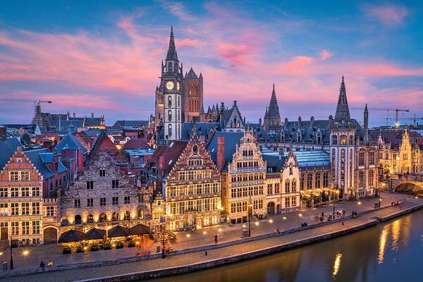 Landscape Poster featuring the photograph Ghent, Belgium Old Town Cityscape #1 by Sean Pavone