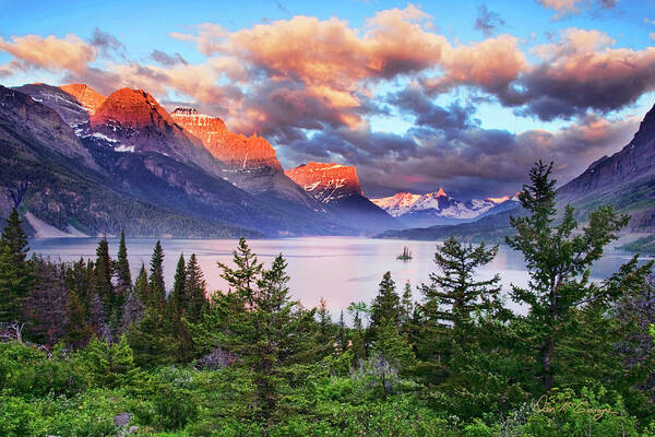 Glacier National Park Poster featuring the photograph Lake Mary Morning #1 by Dan McGeorge