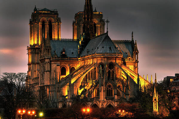 Basilica Poster featuring the photograph Notre Dame Cathedral And The Seine #1 by Smo