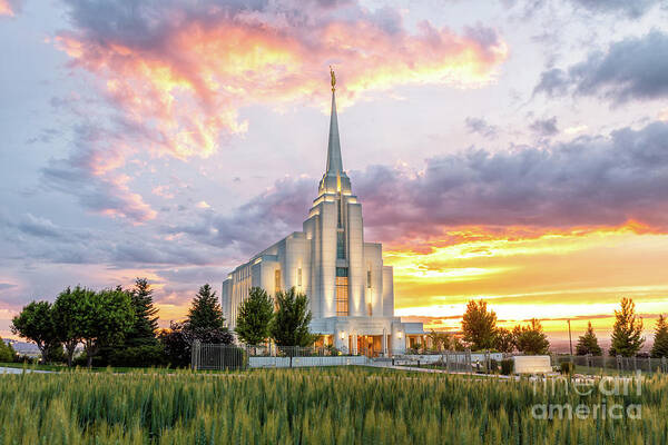 Rexburg Poster featuring the photograph Rexburg Idaho Temple - Summer Sunset #1 by Bret Barton