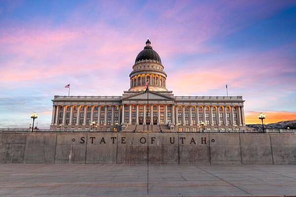 Landscape Poster featuring the photograph Salt Lake, Utah, Usa At The Utah State #1 by Sean Pavone