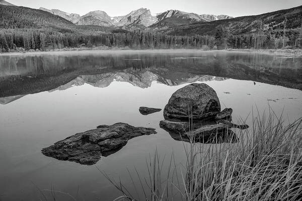 America Poster featuring the photograph Monochrome Sunrise Over Sprague Lake - Rocky Mountain National Park by Gregory Ballos