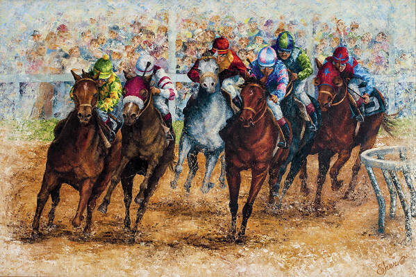 The Derby Poster featuring the mixed media The Derby #1 by Sher Sester