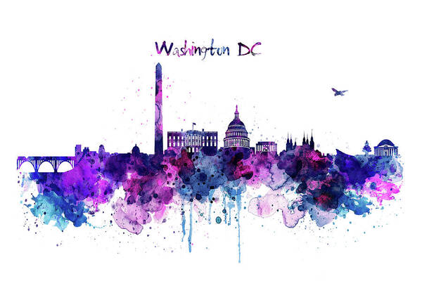 Marian Voicu Poster featuring the painting Washington DC Skyline #1 by Marian Voicu