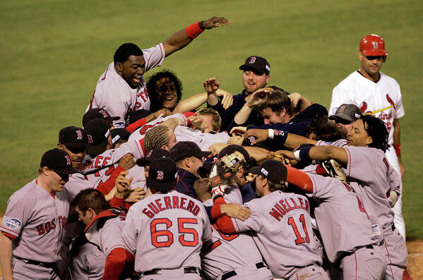 Celebration Poster featuring the photograph World Series Red Sox V Cardinals Game 4 by Stephen Dunn