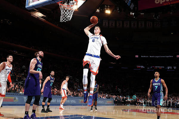 Kristaps Porzingis Poster featuring the photograph Charlotte Hornets V New York Knicks #10 by Nathaniel S. Butler