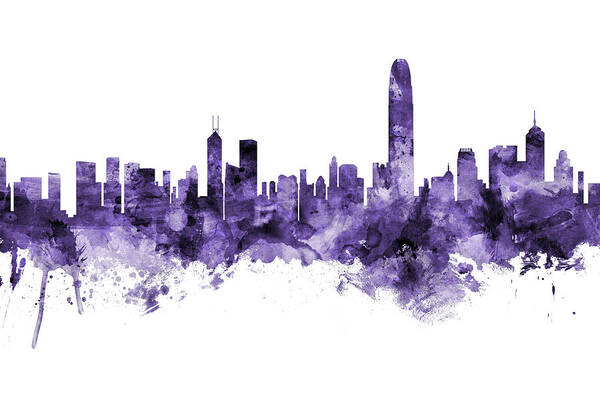 Hong Kong Poster featuring the digital art Hong Kong Skyline #10 by Michael Tompsett