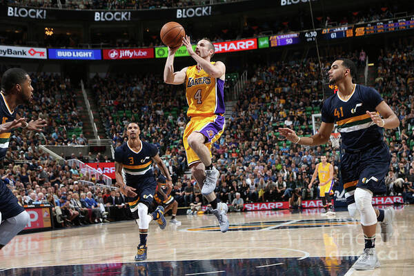 Marcelo Huertas Poster featuring the photograph Los Angeles Lakers V Utah Jazz #2 by Melissa Majchrzak