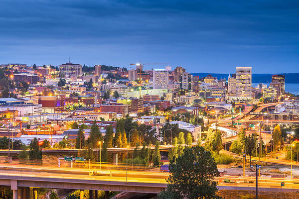 Landscape Poster featuring the photograph Tacoma, Washington, Usa Skyline #2 by Sean Pavone