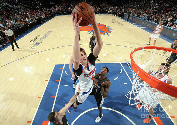 Kristaps Porzingis Poster featuring the photograph Brooklyn Nets V New York Knicks #22 by Nathaniel S. Butler