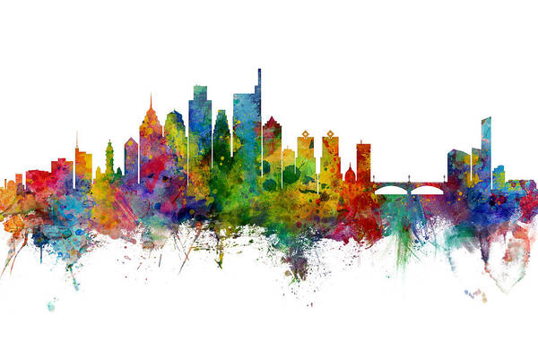 Philadelphia Poster featuring the digital art Philadelphia Pennsylvania Skyline #28 by Michael Tompsett