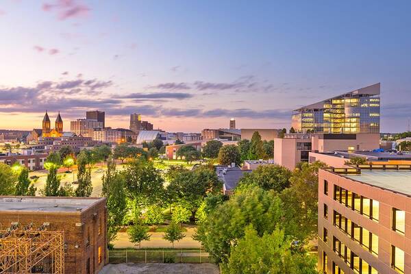 Landscape Poster featuring the photograph Akron, Ohio, Usa Downtown Skyline #3 by Sean Pavone