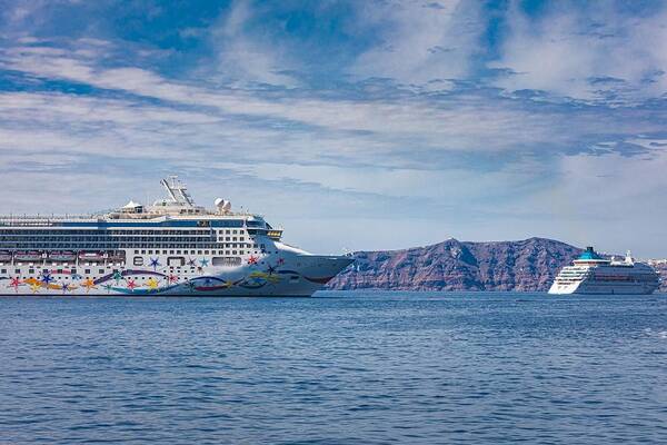 Landscape Poster featuring the photograph Cruise Ship Near Santorini, Summer #3 by Levente Bodo