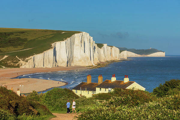 Estock Poster featuring the digital art England, Great Britain, South Downs National Park, British Isles, East Sussex, Seaford, Seven Sisters Cliffs On The English Channel #3 by Luigi Vaccarella
