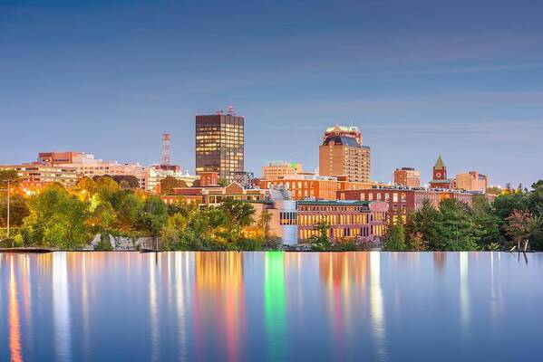 Landscape Poster featuring the photograph Manchester, New Hampshire, Usa Skyline #3 by Sean Pavone