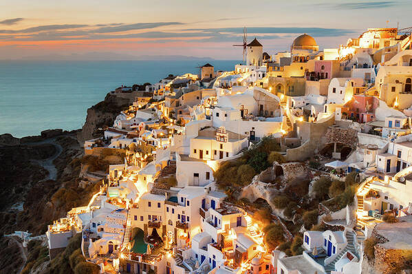 Water's Edge Poster featuring the photograph Oia Sunset, Santorini, Greece #3 by Chrishepburn