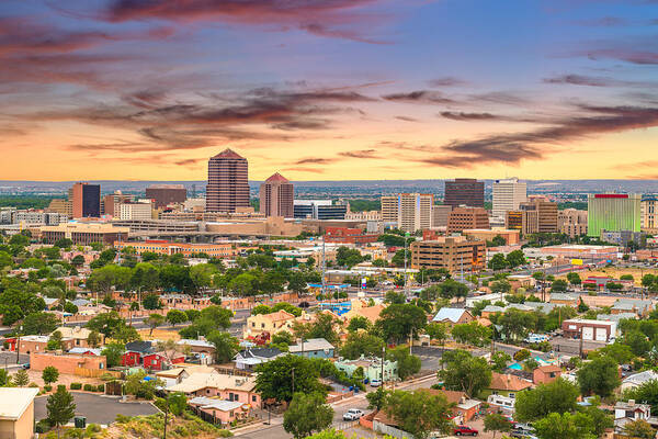 Landscape Poster featuring the photograph Albuquerque, New Mexico, Usa Downtown #4 by Sean Pavone