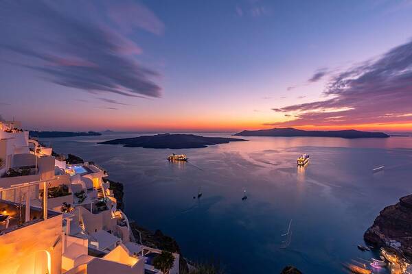 Landscape Poster featuring the photograph Amazing Evening View Of Santorini #4 by Levente Bodo