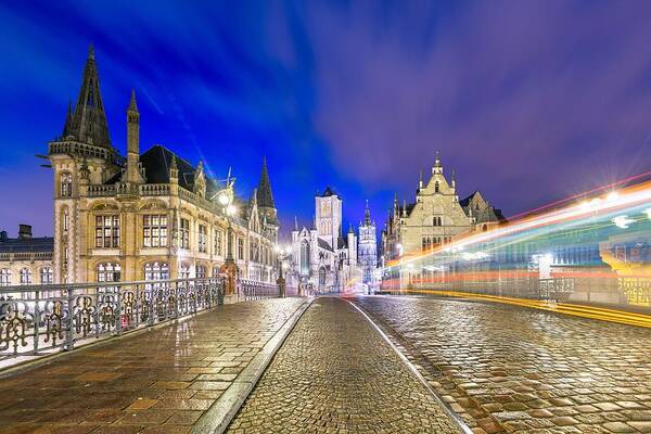 Landscape Poster featuring the photograph Ghent, Belgium Old Town Cityscape #5 by Sean Pavone
