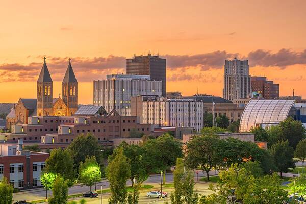 Landscape Poster featuring the photograph Akron, Ohio, Usa Downtown Skyline #6 by Sean Pavone