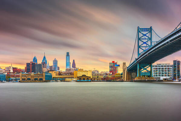 Landscape Poster featuring the photograph Philadelphia, Pennsylvania, Usa Skyline #7 by Sean Pavone