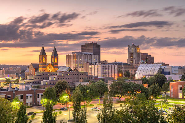 Landscape Poster featuring the photograph Akron, Ohio, Usa Downtown Skyline #8 by Sean Pavone