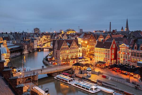 Landscape Poster featuring the photograph Ghent, Belgium Old Town Cityscape #8 by Sean Pavone