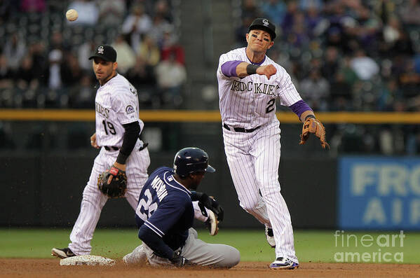 Double Play Poster featuring the photograph San Diego Padres V Colorado Rockies #8 by Doug Pensinger