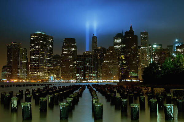 Bollard Poster featuring the photograph 9-11-11 Tribute In Lights by Tom Reese, Www.wowography.com