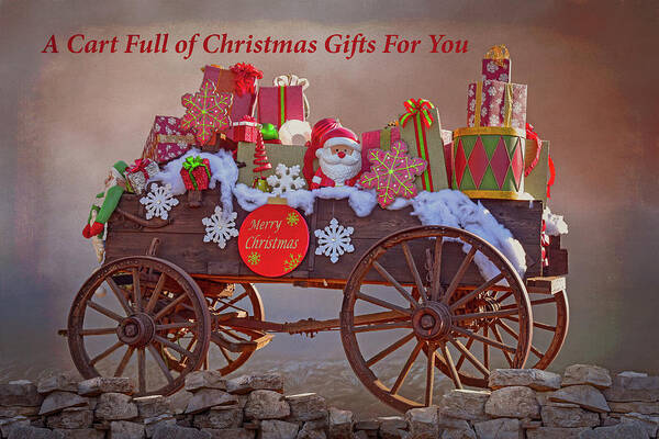 Linda Brody Poster featuring the digital art A Cart Full of Christmas Gifts for You II by Linda Brody