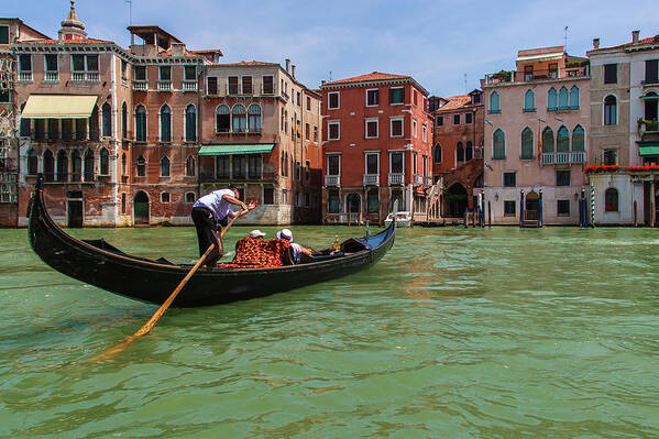 People Poster featuring the photograph A Lone Gondola On Grand Canal, Venice by Tu Xa Ha Noi